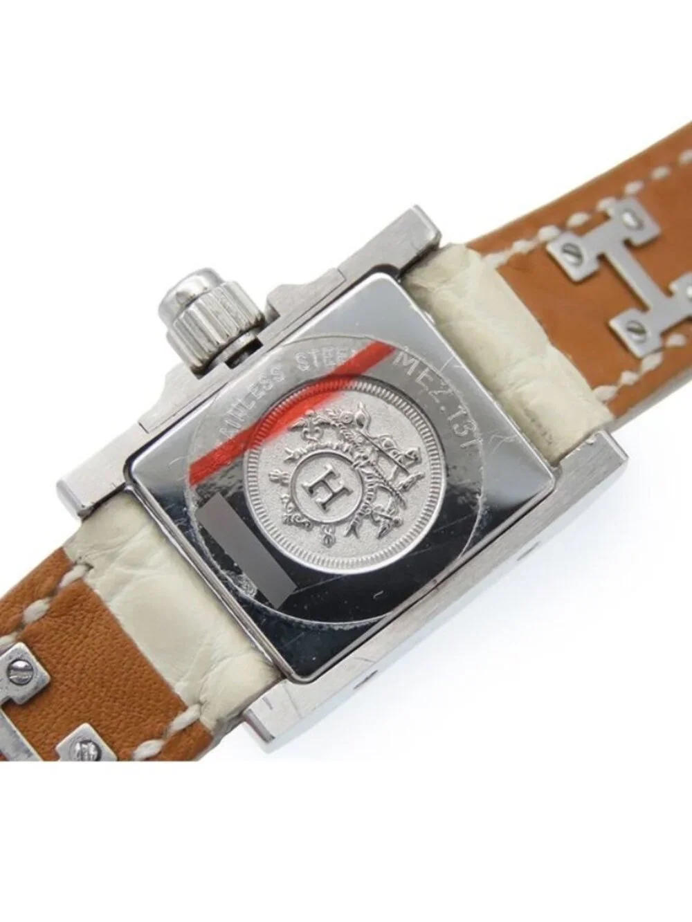 Hermes Mini Medor White SS Diamond Leather Watch